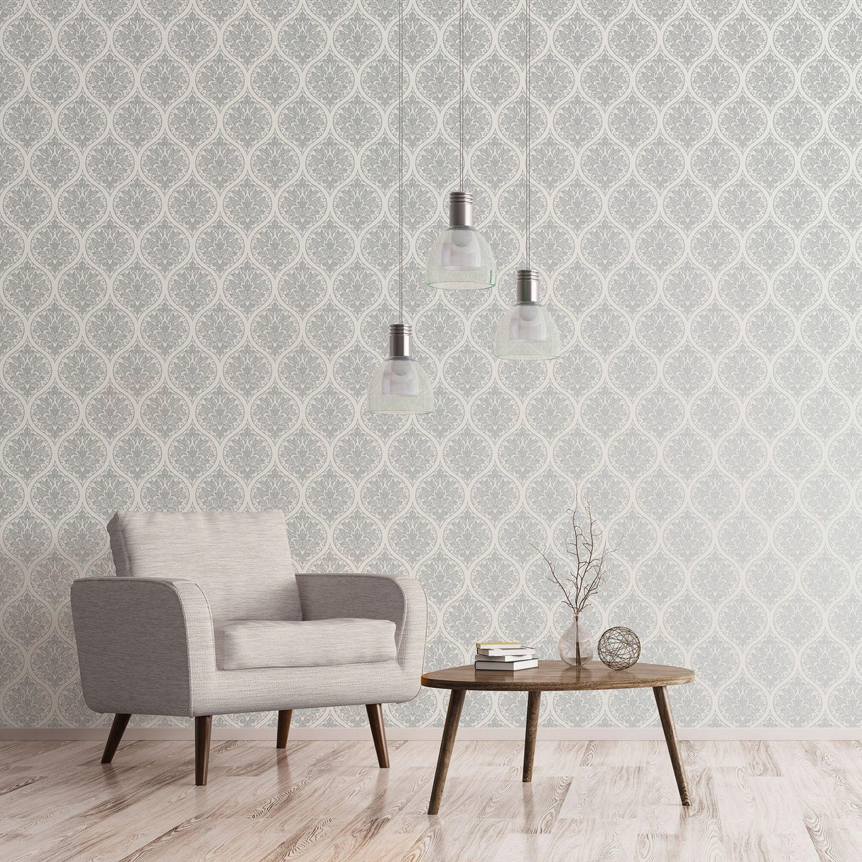 Galerie 7002 Emporium Emporium Ogee Silver Grey Wallpaper 7002 Silver Grey Wallpaper