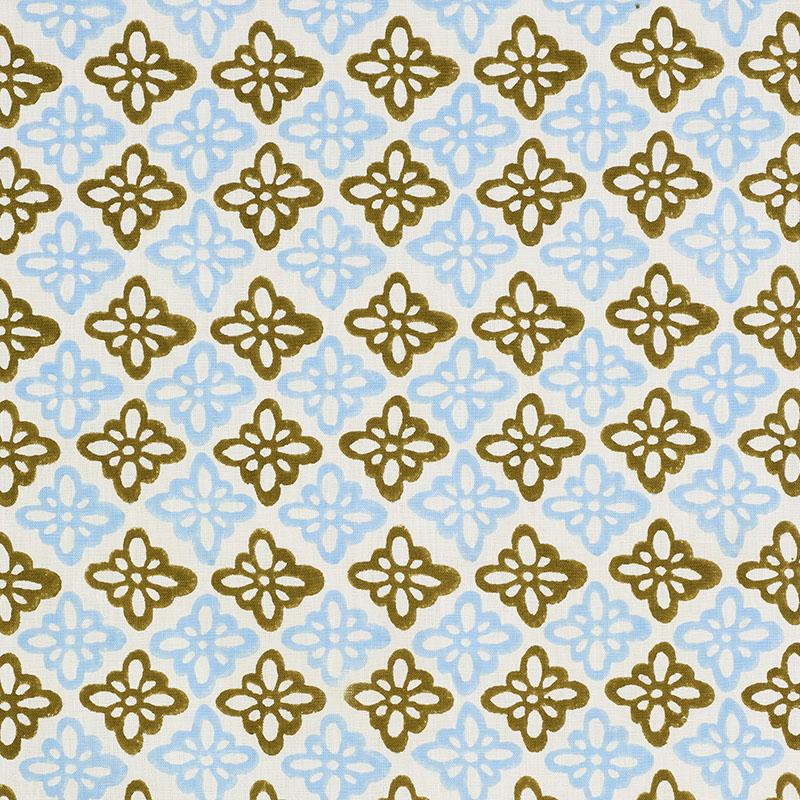 Schumacher Pattee Hand Block Print Khaki Fabric