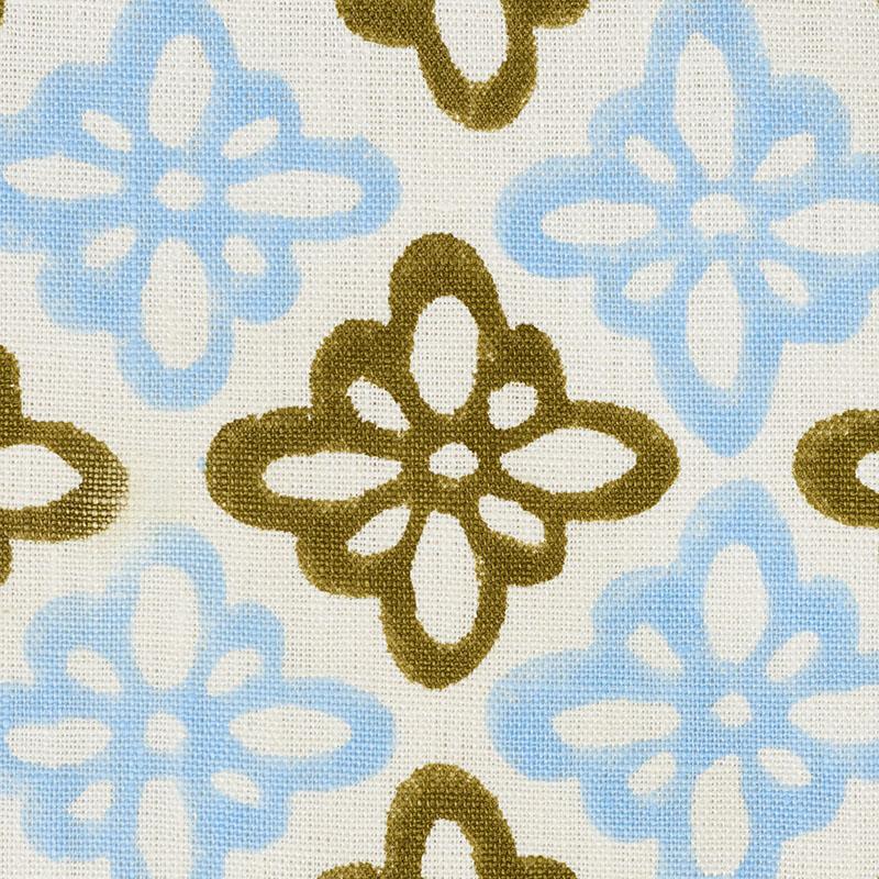 Schumacher Pattee Hand Block Print Khaki Fabric
