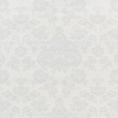 Schumacher Simone Damask Grasscloth Silver Wallpaper