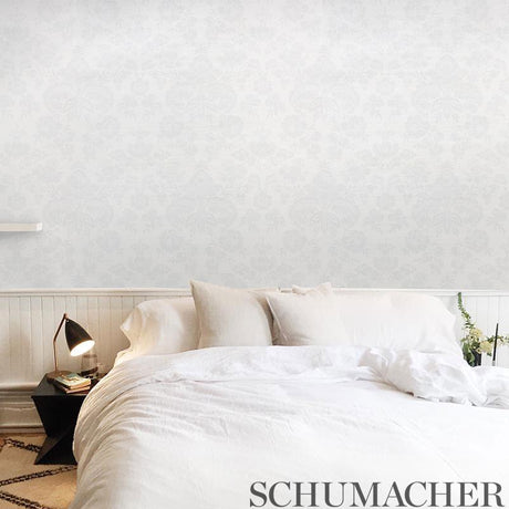 Schumacher Simone Damask Grasscloth Silver Wallpaper