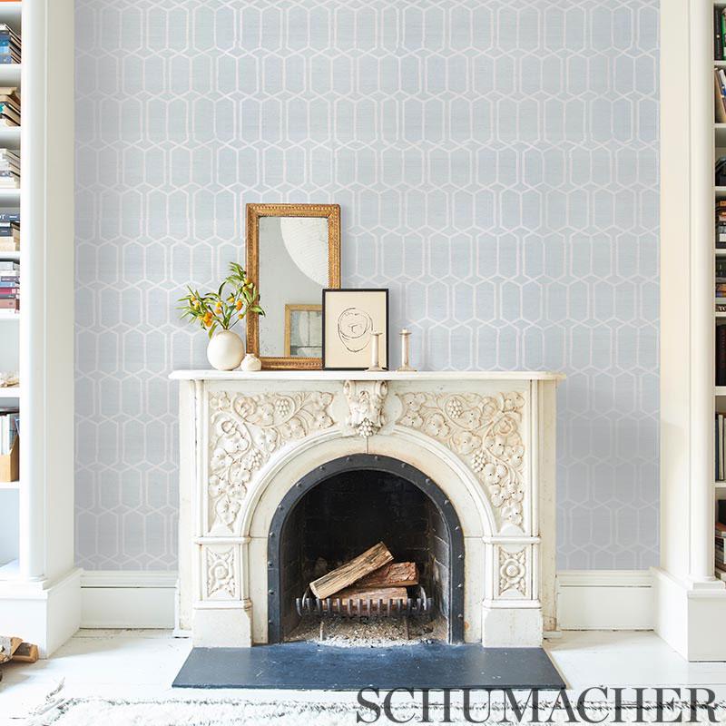 Schumacher Modern Trellis Sisal Sky Wallpaper – DecoratorsBest