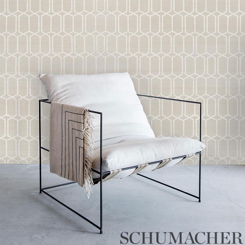 Schumacher Modern Trellis Hemp Shimmer Moonstone Wallpaper