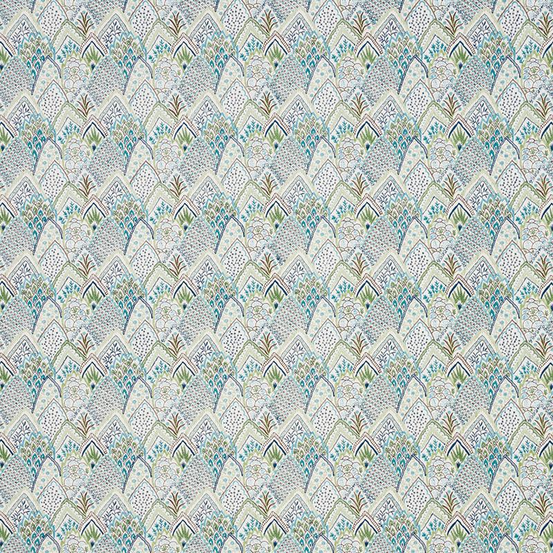 Schumacher Albizia Embroidery Blue & Green Fabric