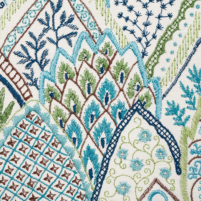 Schumacher Albizia Embroidery Blue & Green Fabric