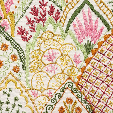 Schumacher Albizia Embroidery Pink & Leaf Fabric