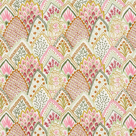 Schumacher Albizia Embroidery Pink & Leaf Fabric