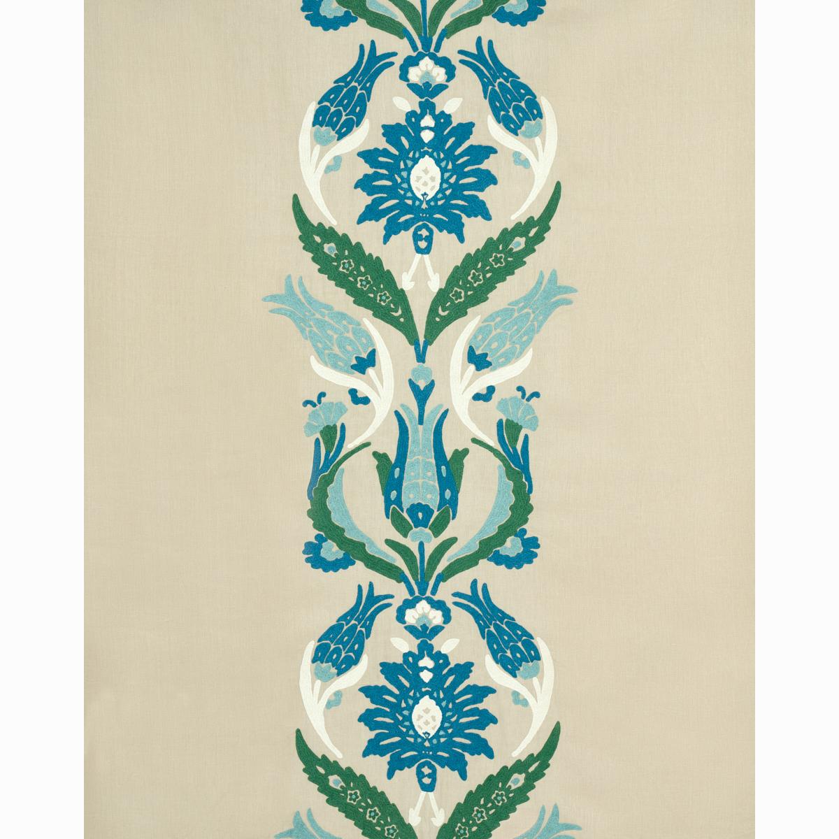 Schumacher Anagada Embroidery Peacock Fabric