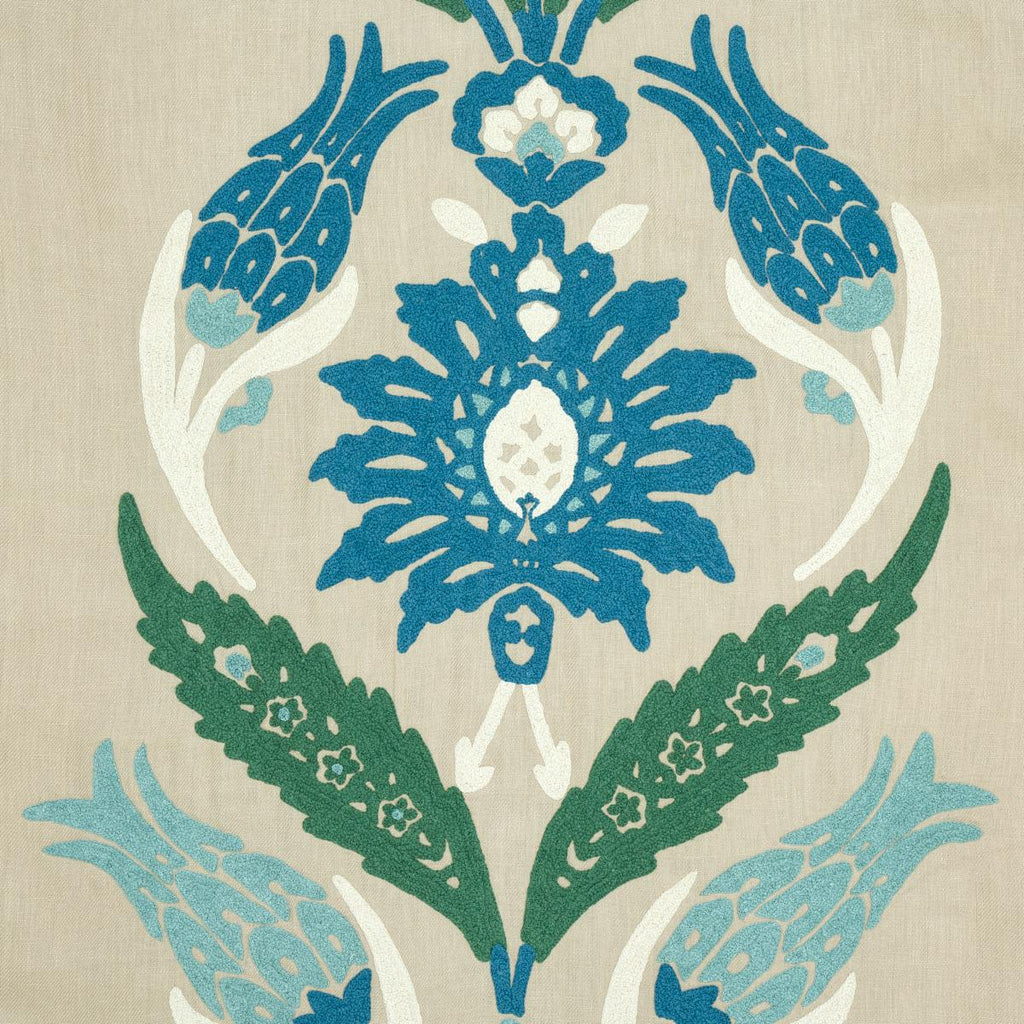 Schumacher Anagada Embroidery Peacock Fabric