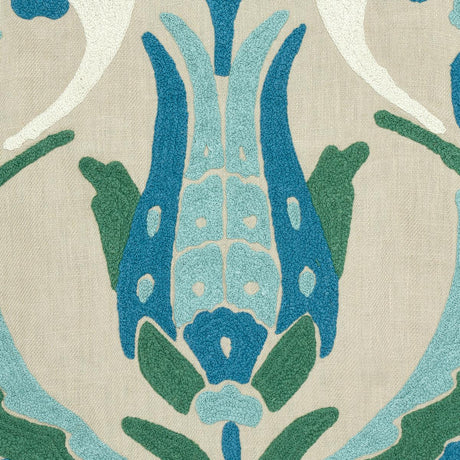 Schumacher Anagada Embroidery Peacock Fabric