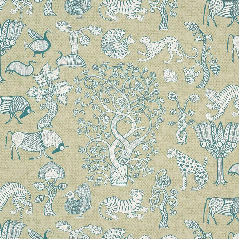 Schumacher Animalia Peacock & Leaf Fabric