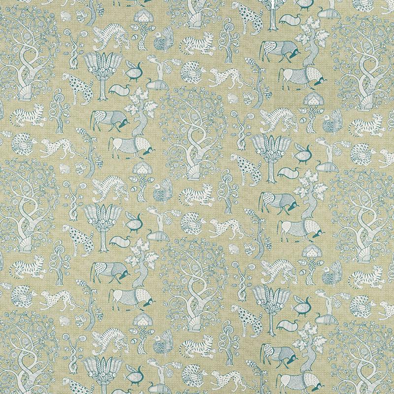Schumacher Animalia Peacock & Leaf Fabric