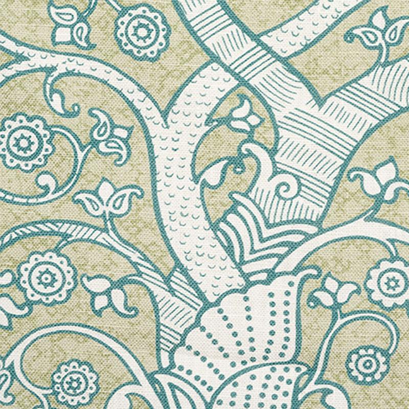 Schumacher Animalia Peacock & Leaf Fabric