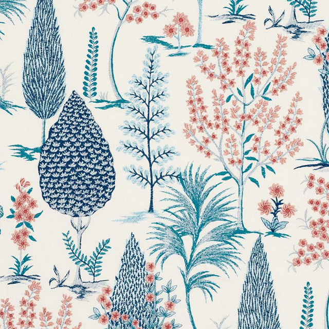 Schumacher Pandora Embroidery Delft & Rose Fabric