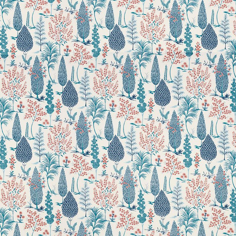 Schumacher Pandora Embroidery Delft & Rose Fabric