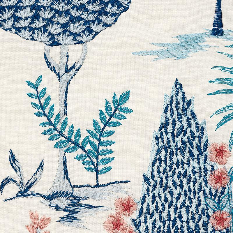 Schumacher Pandora Embroidery Delft & Rose Fabric