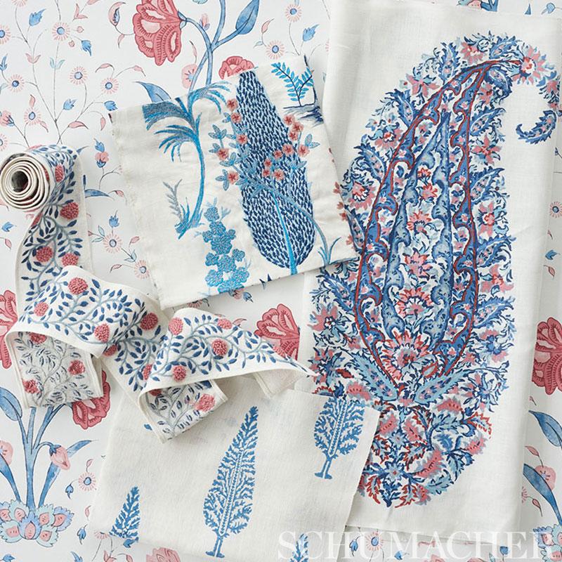 Schumacher Pandora Embroidery Delft & Rose Fabric
