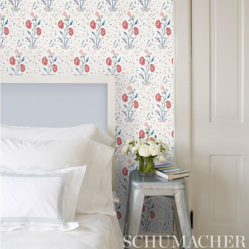 Schumacher Khilana Floral Delft & Rose Wallpaper