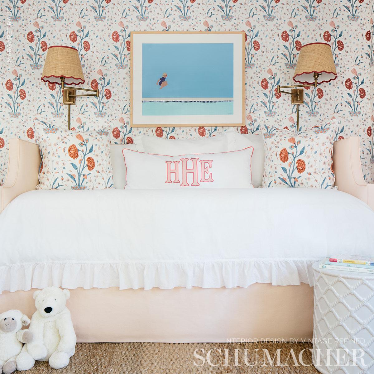 Schumacher Khilana Floral Delft & Rose Wallpaper