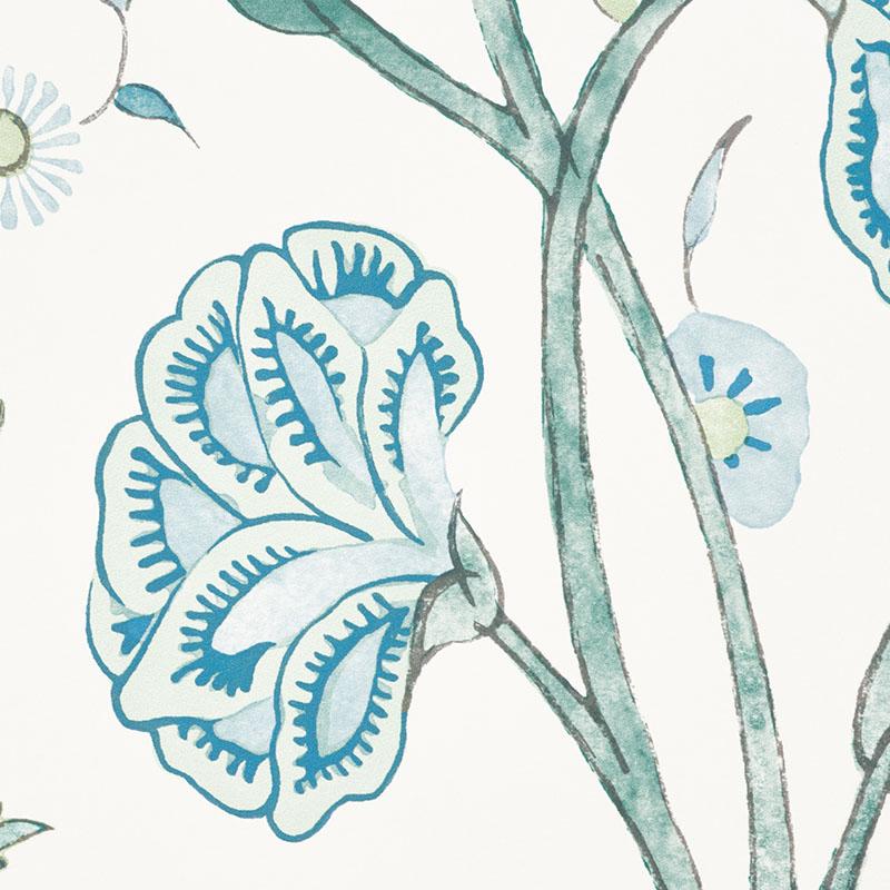 Schumacher Khilana Floral Peacock Wallpaper