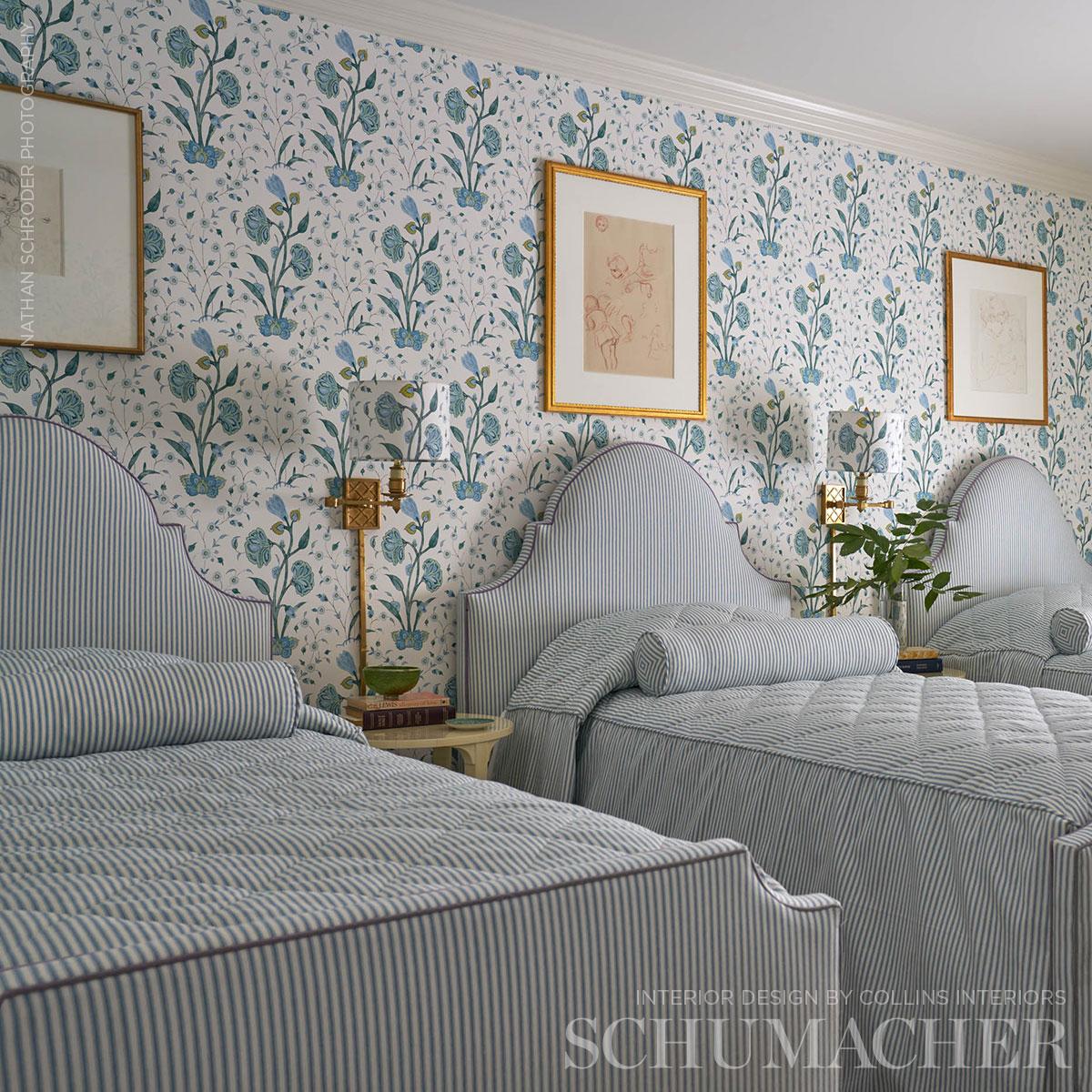 Schumacher Khilana Floral Peacock Wallpaper