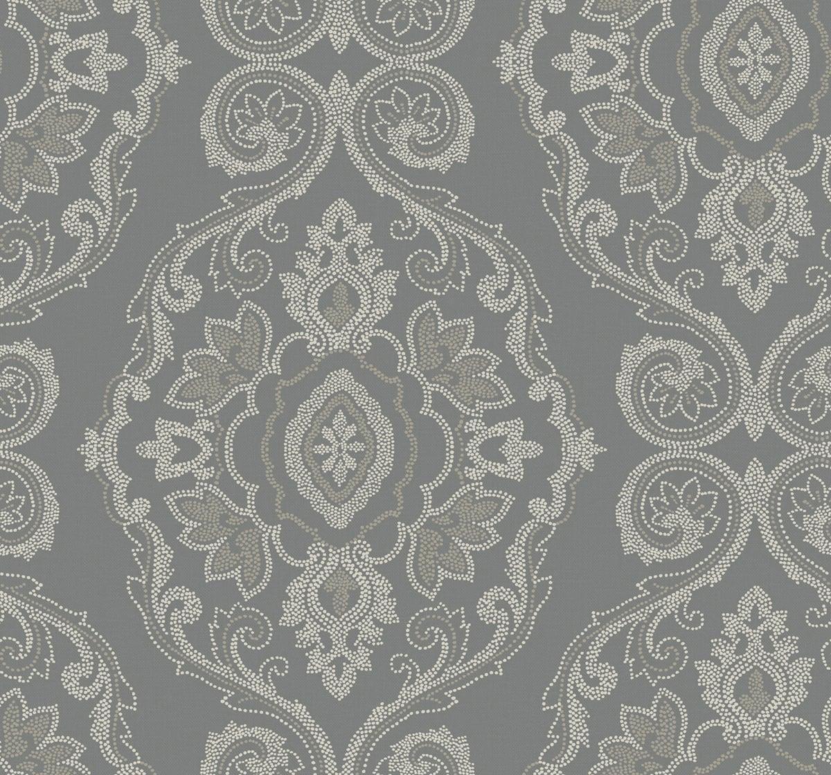 Seabrook Nautical Damask Black Sands Wallpaper
