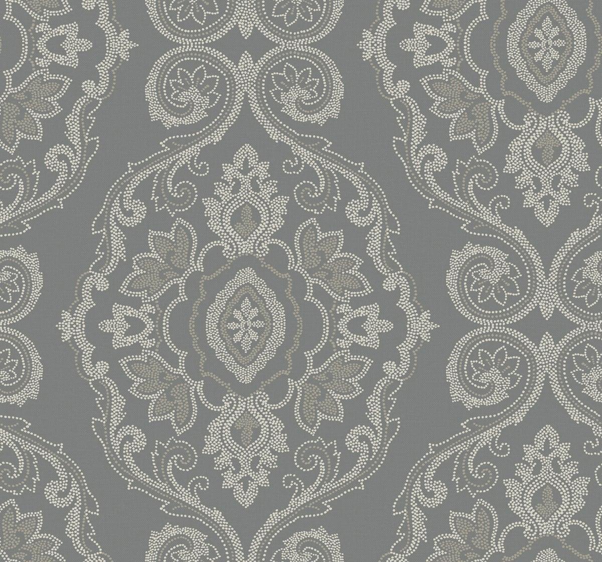 Seabrook Nautical Damask Grey Wallpaper