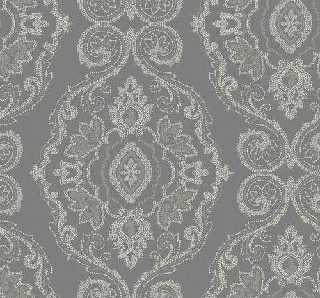 Seabrook Nautical Damask Grey Wallpaper