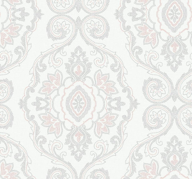 Seabrook Nautical Damask Pink Sunset Wallpaper