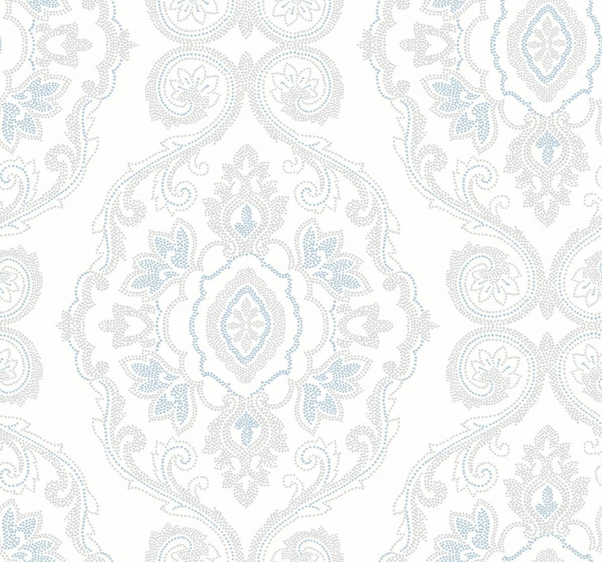 Seabrook Nautical Damask Blue Oasis Wallpaper