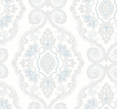 Seabrook Nautical Damask Blue Oasis Wallpaper