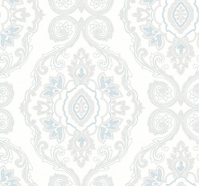 Seabrook Nautical Damask Blue Oasis Wallpaper