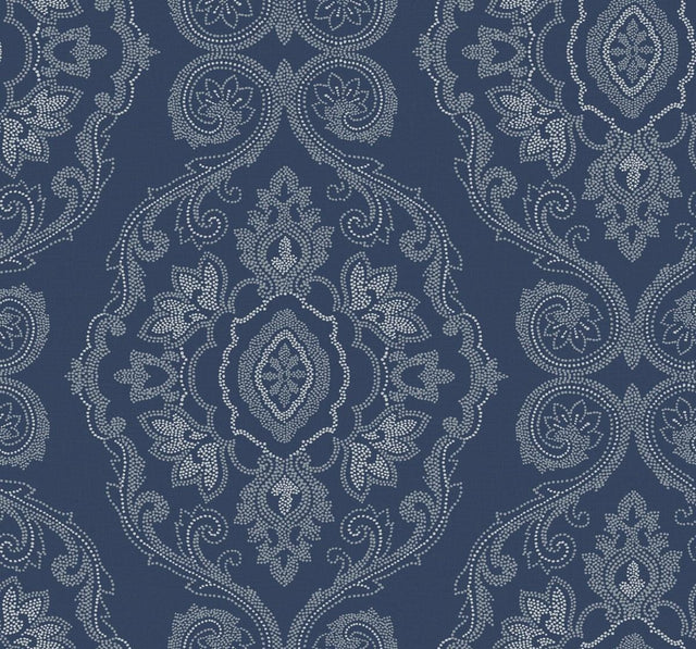 Seabrook Nautical Damask Nautical Blue Wallpaper
