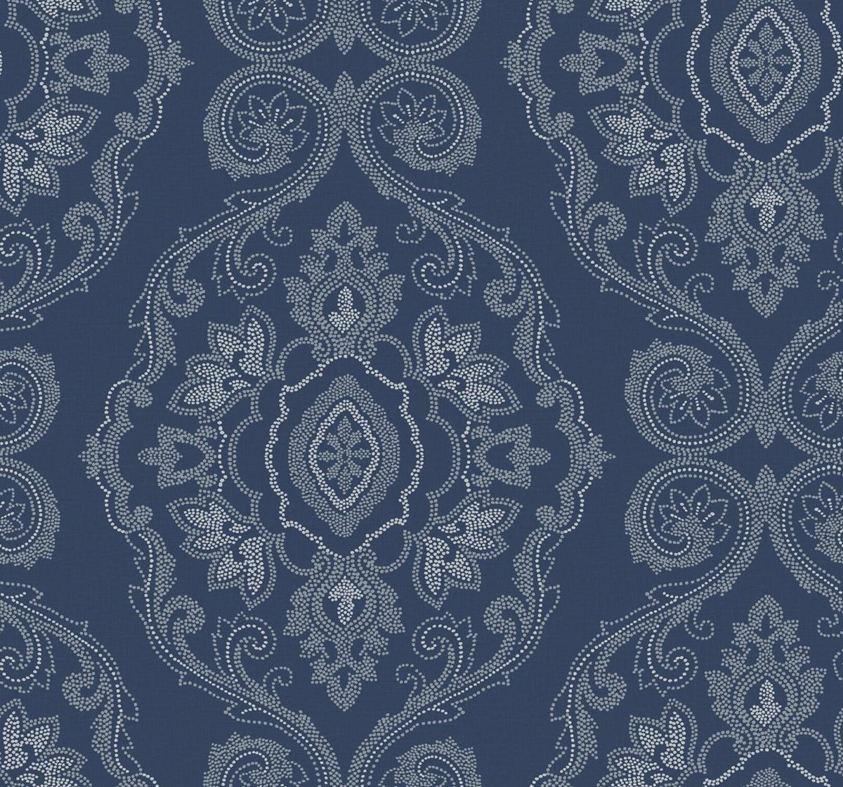 Seabrook Nautical Damask Blue Wallpaper