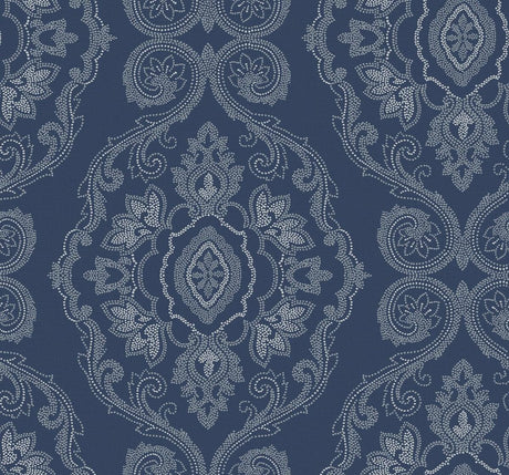 Seabrook Nautical Damask Blue Wallpaper