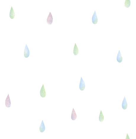 Seabrook Raindrops Pink, Blue, and Green Wallpaper