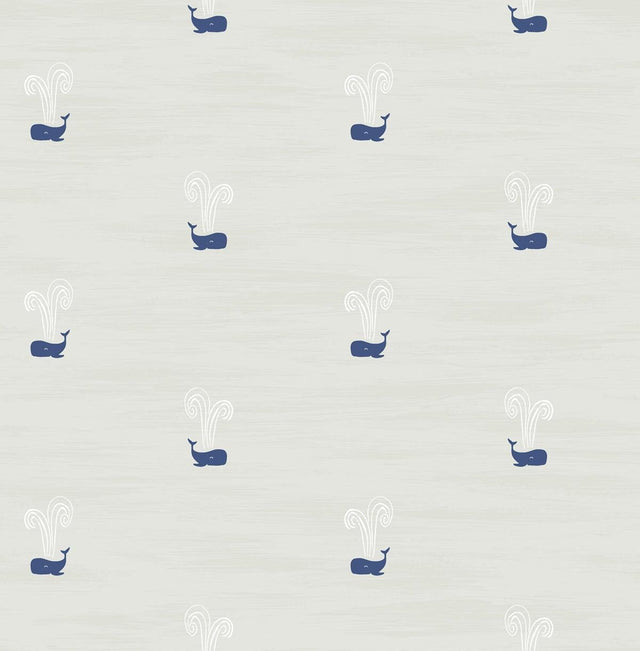 Seabrook Tiny Whales Soft Gray and Navy Wallpaper