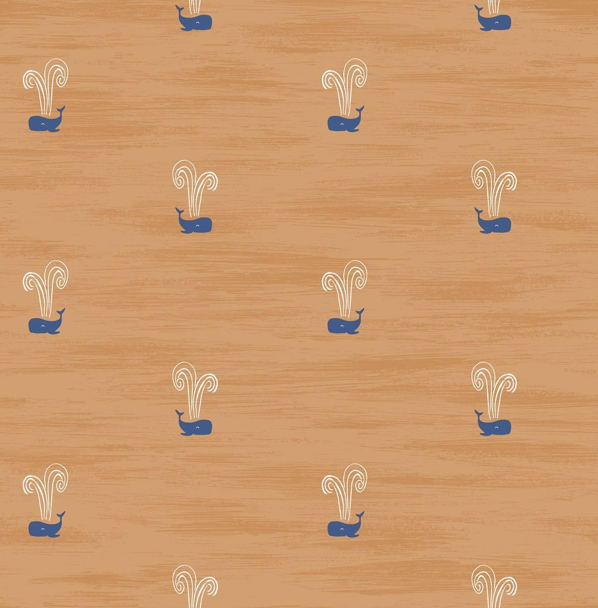 Seabrook Tiny Whales Orange and Navy Wallpaper