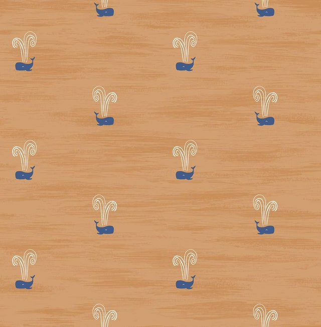 Seabrook Tiny Whales Orange and Navy Wallpaper