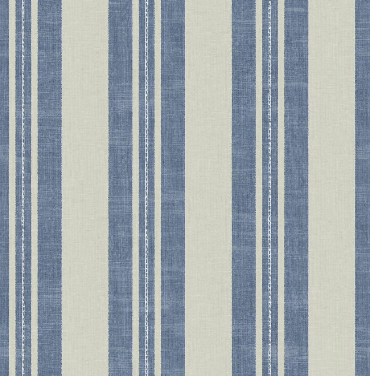 Seabrook Linen Stripe Denim and Soft Gray Wallpaper