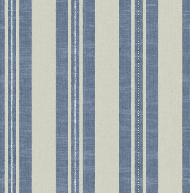 Seabrook Linen Stripe Denim and Soft Gray Wallpaper