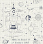 Seabrook Rocket Ship White and Midnight Blue Wallpaper