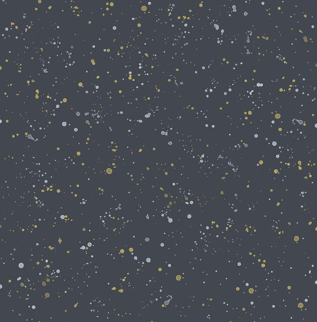 Seabrook Paint Splatter Midnight Blue and Metallic Gold Wallpaper