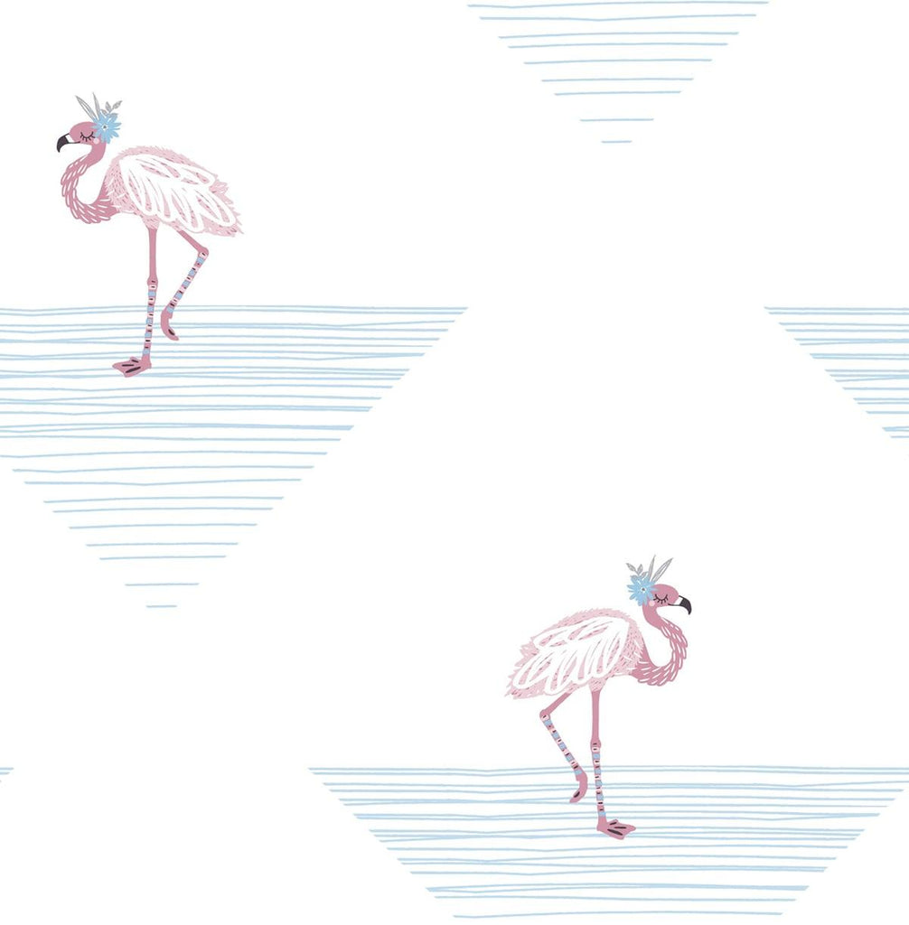 Seabrook Dancing Flamingo Blue Wallpaper