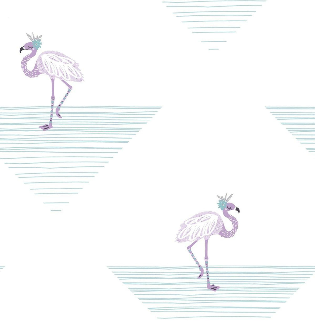 Seabrook Dancing Flamingo Teal and Lilac Wallpaper