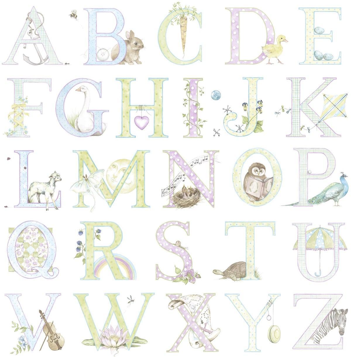 Seabrook Alphabet Light Pastel Wallpaper