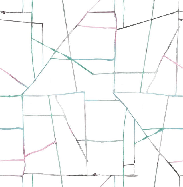Seabrook Geo Creative Pink, Teal, and Gray Wallpaper