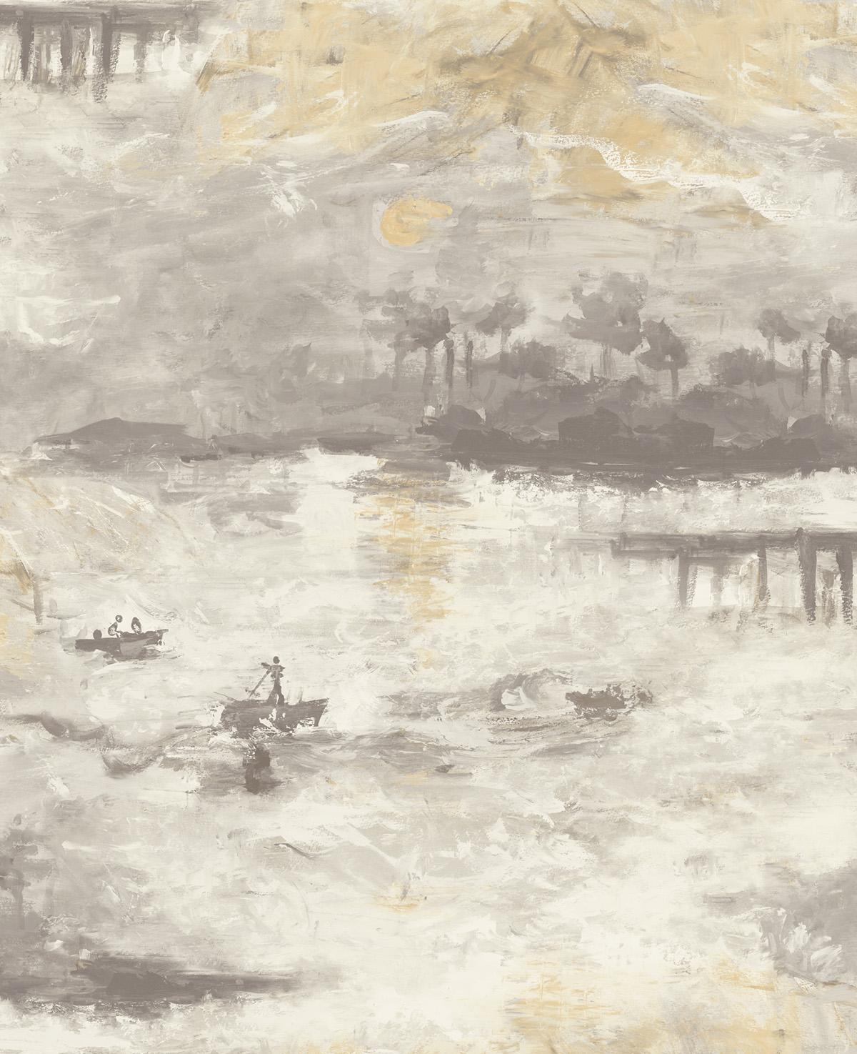 Seabrook Nautical Sunset Charcoal, Metallic Gold, and Pearl Wallpaper