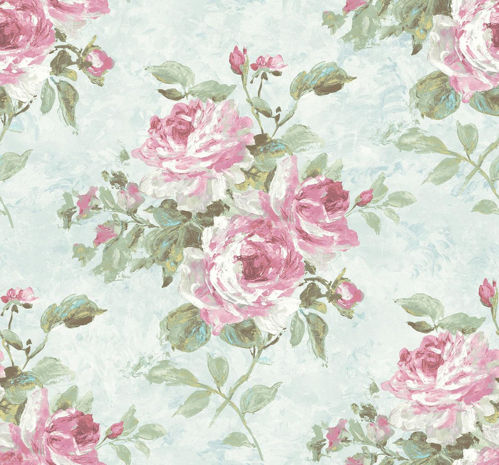 Seabrook Rose Bouquet Pink Wallpaper
