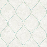 Seabrook Ogee Grey, Aqua, and Metallic Gold Wallpaper